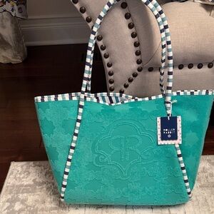 Roller Rabbit x Target Limited Edition Turquoise Tote with Striped Handles